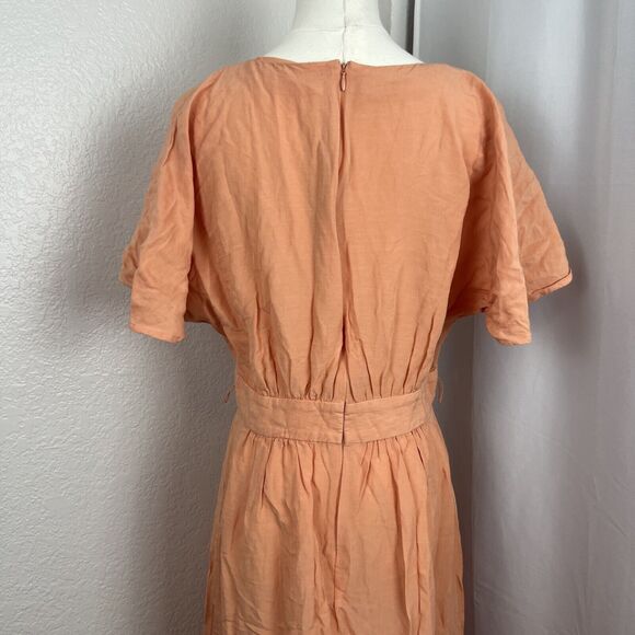 Madewell Midi Dress Womens 10 Pink/Orange Linen Blend Dolman Sheer Boho Cottage - Picture 7 of 16